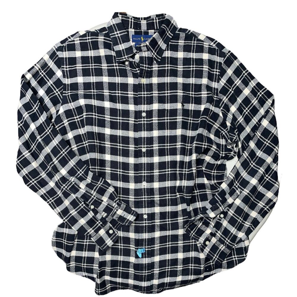 Ralph Lauren Black & Cream Plaid Performance Flannel Shirt XL